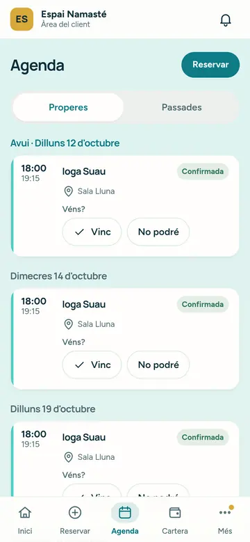 Reserva d’un client des del mòbil a l’àrea de client de Pranarp